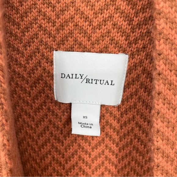 Daily Ritual Ultrasoft herringbone Jacquard Cardigan Sweater Sz XS Orange - Picture 2 of 7